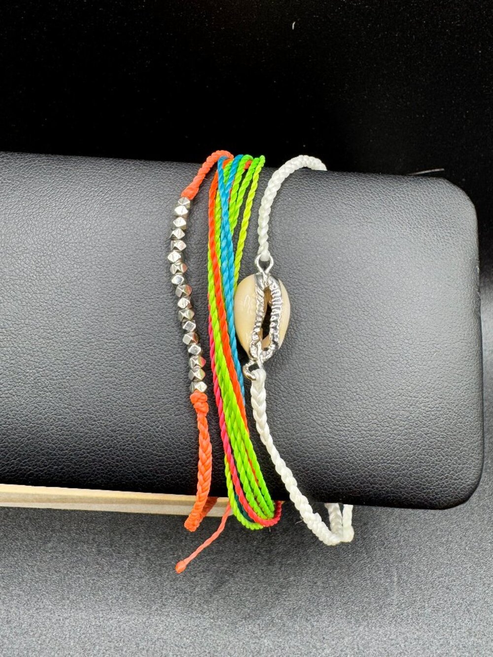Pura Vida Cowrie Shell Silver Rhinestone Neon Cord Bracelet Stack